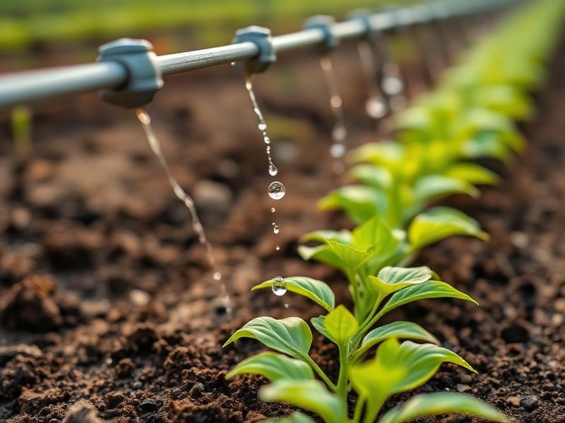 Fertigation drip lines watering a young crop